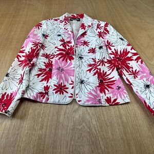 Requirements Women's Floral Quilted Jacket Red Pink Zip Size 8 Spring/Summer